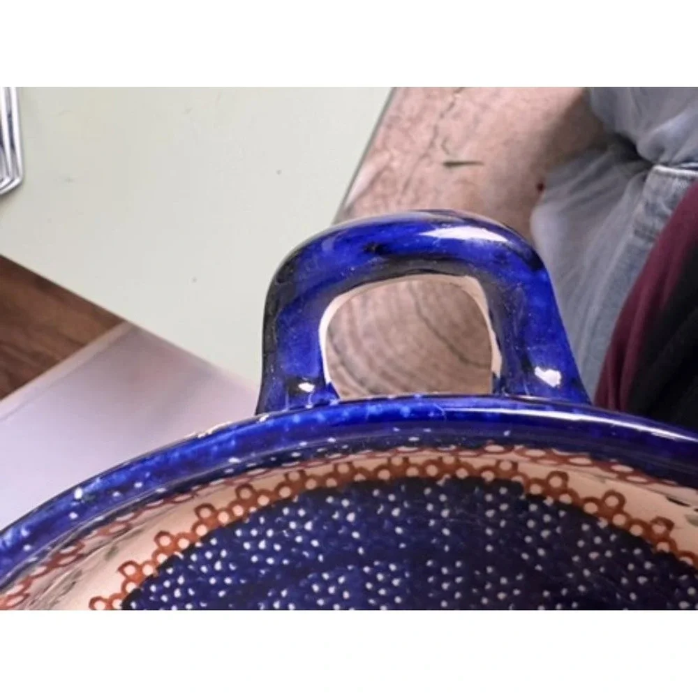 Vintage Hand-painted Serving Dish Stoneware Cobalt Blue Floral‎ Unikat Pattern